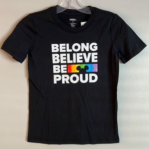 Disney PRIDE COMMUNITY T-Shirt BELONG Believe BE PROUD Rainbow Mickey Mouse Tee